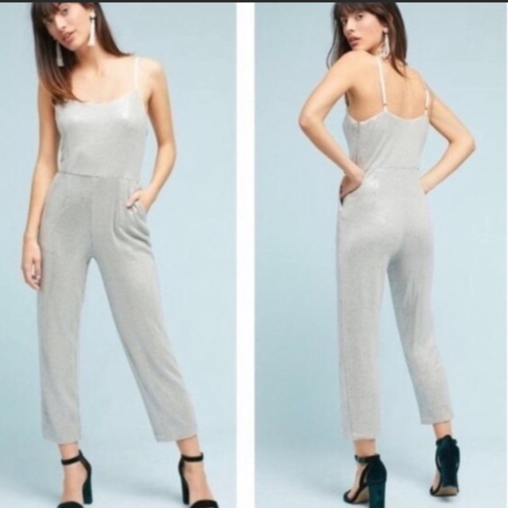 anthropologie Sequin grey jumpsuit